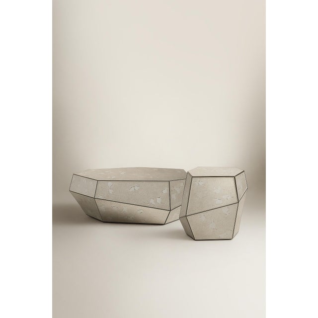 Contemporary Three Rocks Low Coffee Table in Aged Mirror from Insidherland For Sale - Image 3 of 4