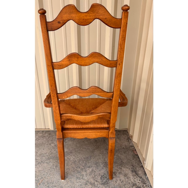 Vintage French Country Ladder Back Rush Seats Armchairs, Set of 4 For Sale - Image 10 of 12
