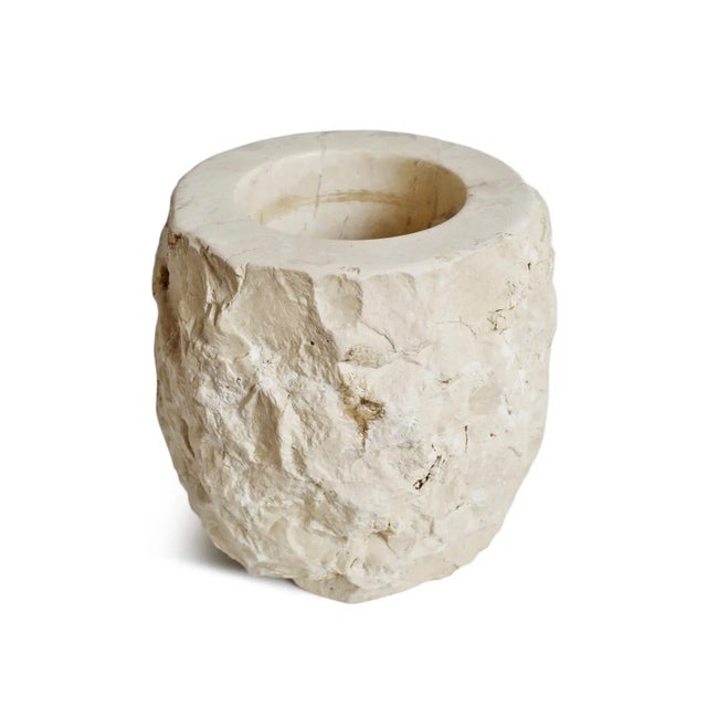 Vintage hand chiseled beautiful beige stone multi-use container pot. For kitchen utensils, wine chiller, or another use of...