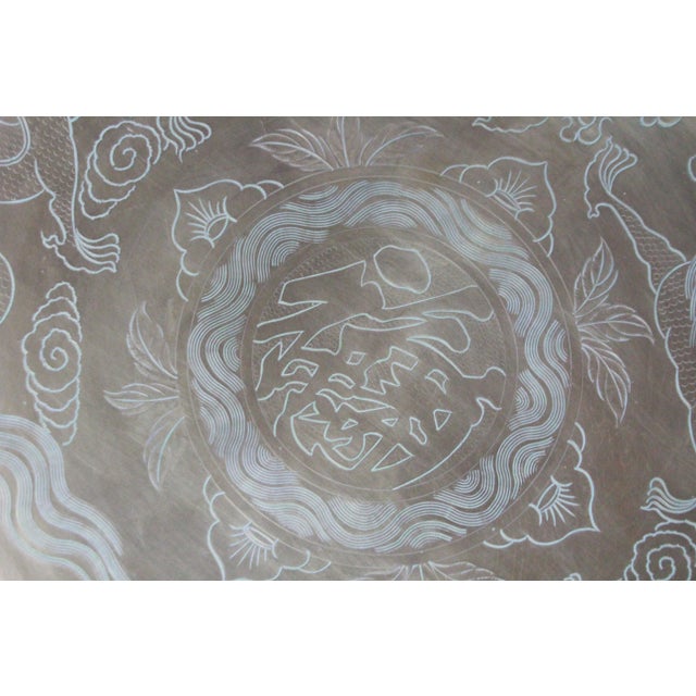 Mid 20th Century Large Mid 20th Century Brass Bowl With Etched Designs-Dragons For Sale - Image 5 of 9