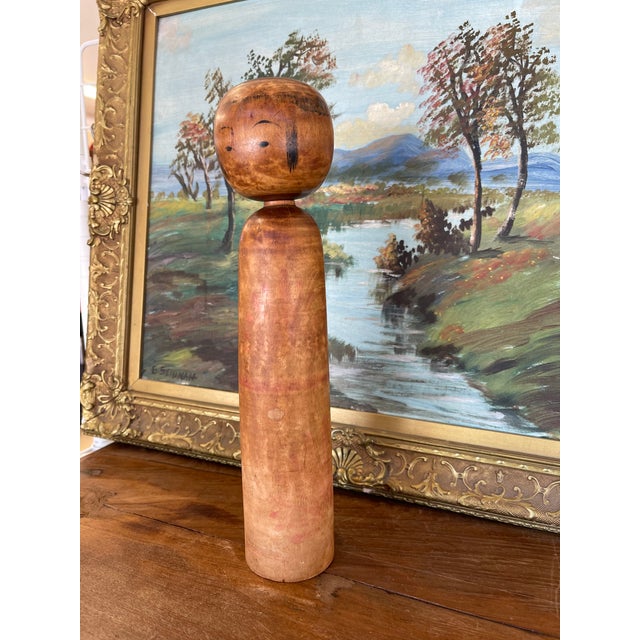 1970s Vintage Japanese Kokeshi Doll With Hand-Painted Floral Detail and Carved Wood Base. For Sale - Image 5 of 11