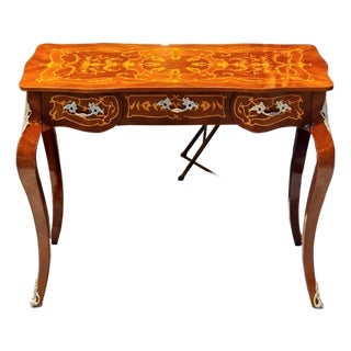 Elegant French Writing Desk – Ornate Brown Wood With Gold Leaf Details For Sale