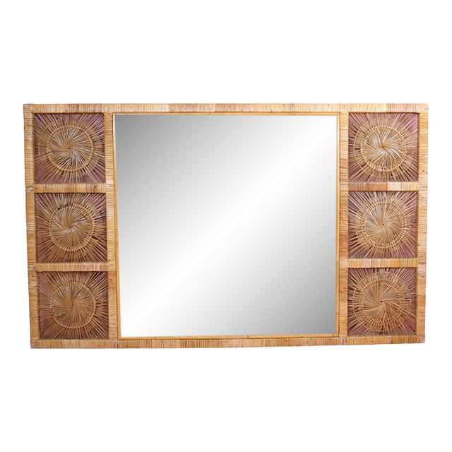 Vintage Horizontal Buri Rattan Mirror For Sale