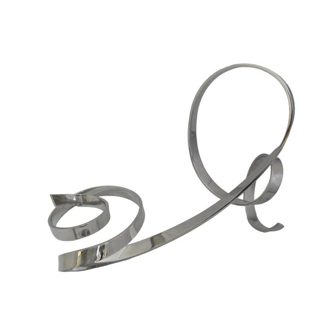 Chrome David Elijah Herschler Chrome Freestanding Ribbon Twist Modern Art Sculpture For Sale - Image 8 of 17