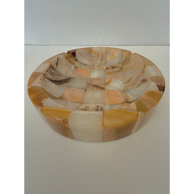 Gemstone Large Vintage Onyx Checkerboard Pattern Ashtray Catchall For Sale - Image 7 of 10