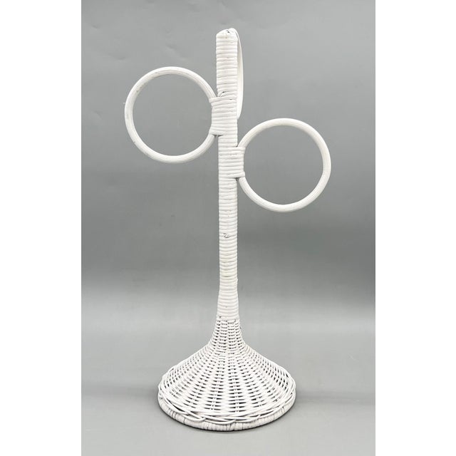 Wood Vintage White Wicker Towel Stand – Boho / Coastal / Hollywood Regency Style For Sale - Image 7 of 10