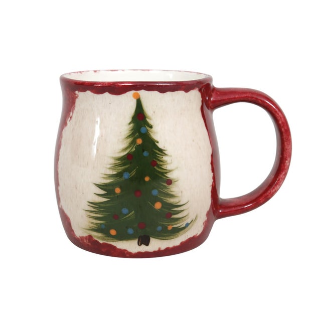 Rustic Ceramic Christmas Tree Mugs, Set of 6 For Sale - Image 3 of 6