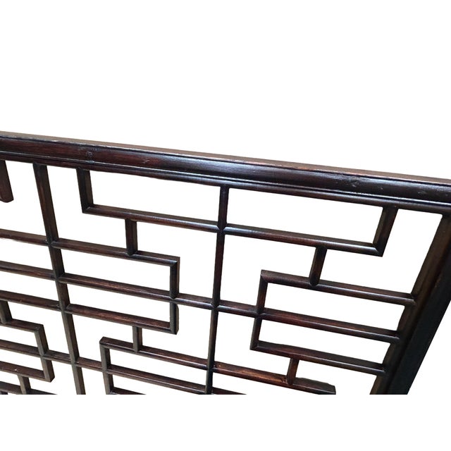 Dark Brown Rustic 100" Geometric Rectangular Wood Panel Screen For Sale In San Francisco - Image 6 of 9