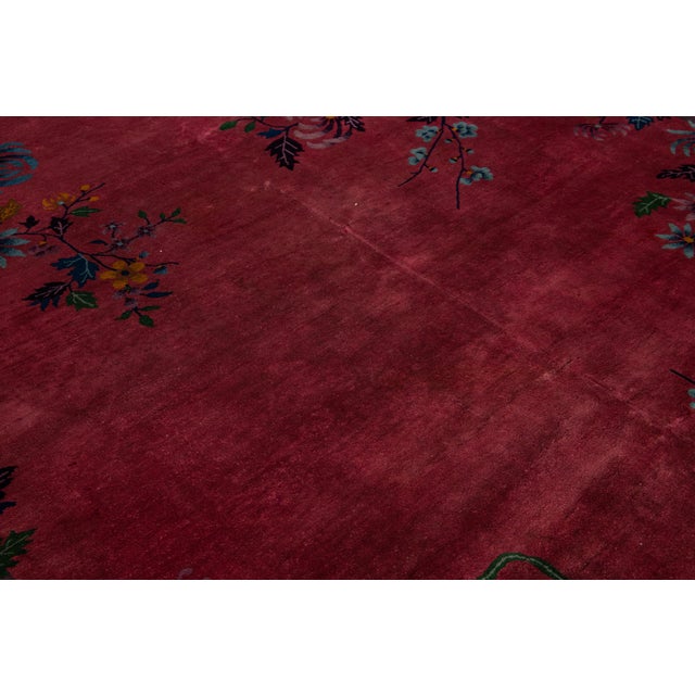Burgundy Antique Art Deco Handmade Chinese Wool Rug in Burgundy Red For Sale - Image 8 of 10