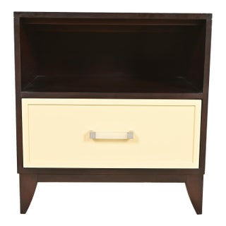 Kindel Furniture Modern Hollywood Regency Mahogany and Cream Lacquered Nightstand For Sale