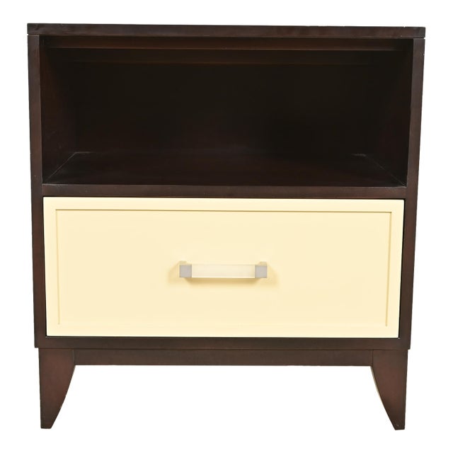 Kindel Furniture Modern Hollywood Regency Mahogany and Cream Lacquered Nightstand For Sale
