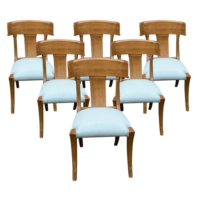 1990s 1990s Mid-Century-Style Klismos Chairs With Upholstered Seats - Set of 6 For Sale - Image 5 of 5