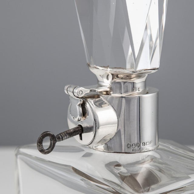 20th Century English Solid Silver & Glass Spirit Decanter with Lock & Key, 1930s For Sale - Image 12 of 14