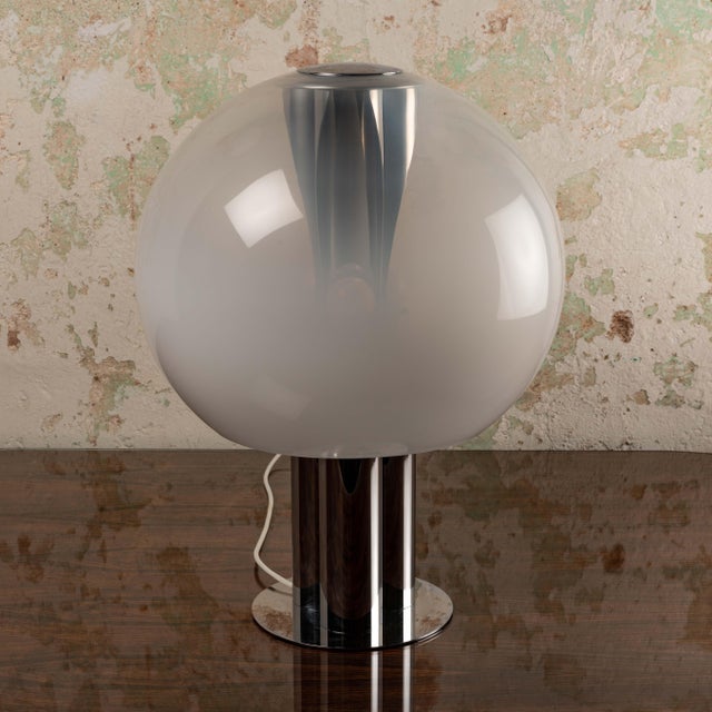 Italian Chrome-Plated Selenova Table Lamp with Glass Tulip, 1960s For Sale - Image 6 of 12