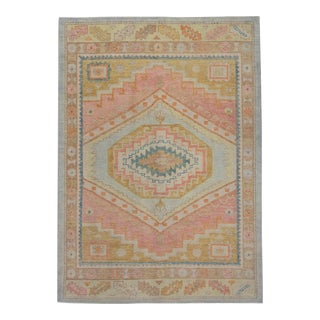 Modern Turkish Oushak Rug 5'1" x 7' For Sale