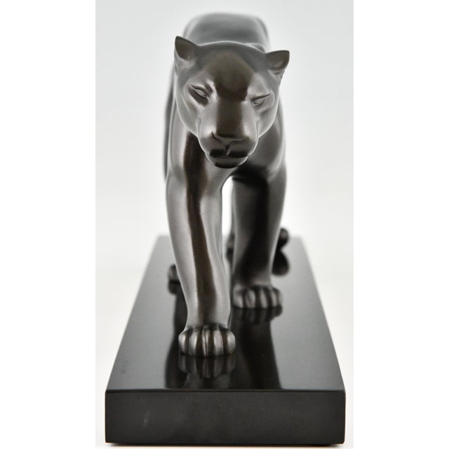 Emile Louis Bracquemond, Sculpture of Walking Panther, 1930, Bronze and Marble For Sale - Image 3 of 14