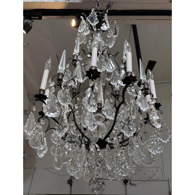 19th Century Style French Crystal & Bronze Patinated Chandelier For Sale - Image 4 of 6