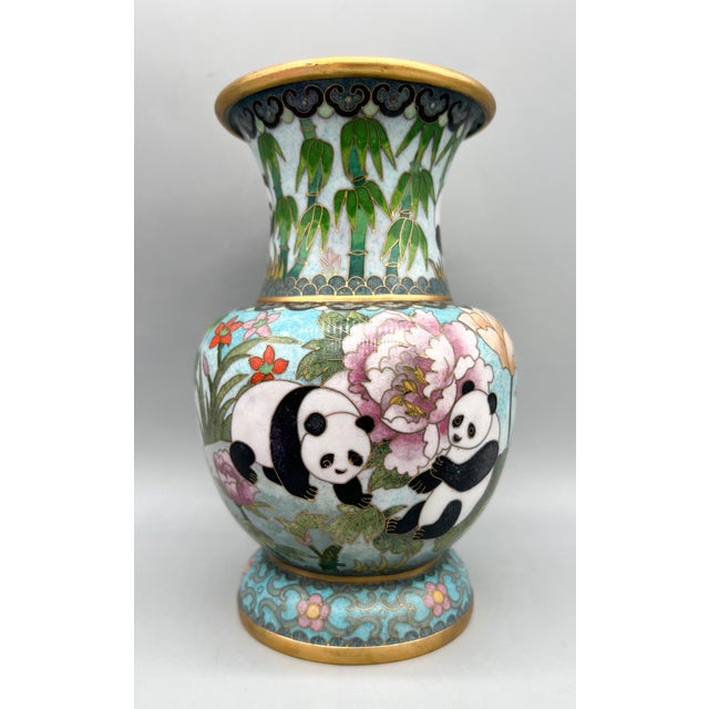 20th Century Chinese Cloisonné Panda & Bamboo Urn Vase – Chinoiserie / Asian For Sale - Image 13 of 16