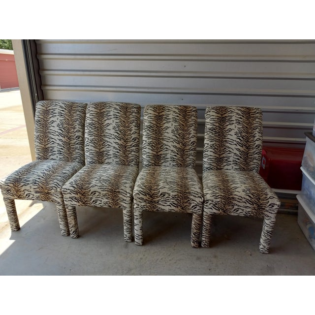 1990s Four Tiger or Zebra Upholstered Dining Chairs - Set of 4 For Sale - Image 13 of 13