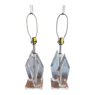 Vintage 1970s Sculptural Lucite Lamps Pair - Mid Century Modern For Sale