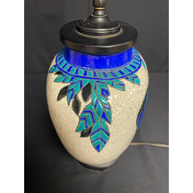 Blue 1920s Charles Catteau Boch Freres Art Deco Blue Deer Lamp For Sale - Image 8 of 12