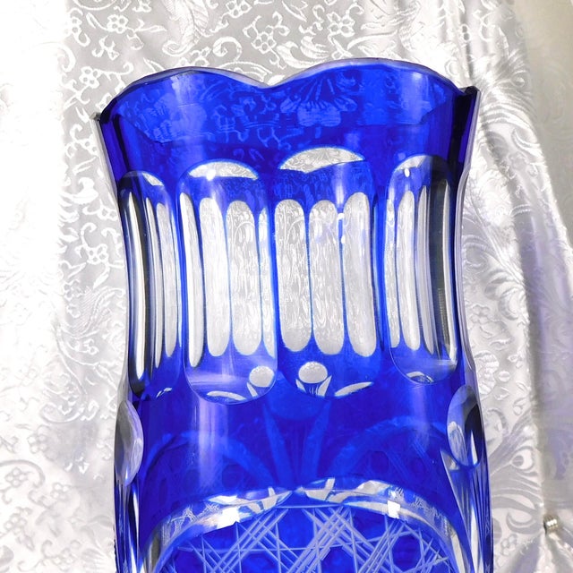 Contemporary Large Blue Cut to Clear Vase For Sale - Image 3 of 7