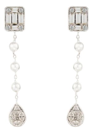 Modernist 1.08ct Mixed Cut Diamond Teardrop Chain Earrings in 14k White Gold- A Pair
