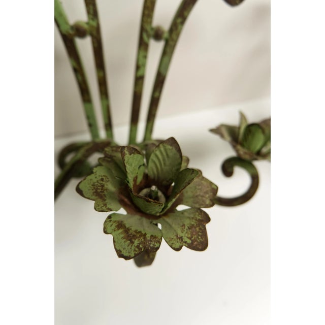 Verdigris Wrought Iron Wall Sconce Candle Holders a Pair For Sale - Image 9 of 9