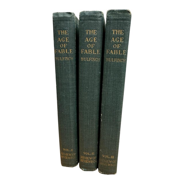 Antique 1914 Hardcover Books The Age of Fable or Beauties of Mythology Thomas Bulfinch Set of 3 For Sale