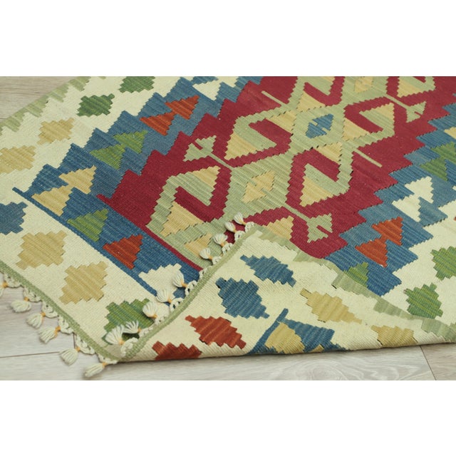 1970s Boho Style Turkish Vintage Hand Knotted Geometric Design Oushak Kilim Rug For Sale - Image 9 of 10