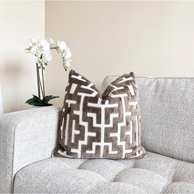 Contemporary Taupe Myriad Velvet Throw Pillow With Feather Down Insert For Sale - Image 3 of 6