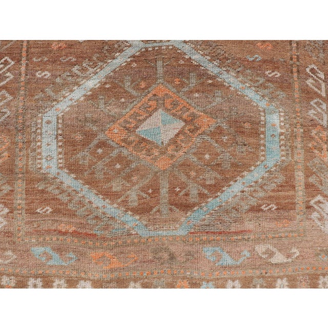 Brown Colorful Turkish Kars Runner in Softer Tones With Tribal and Geometric Motifs 3'9 X 10'9 For Sale - Image 8 of 10