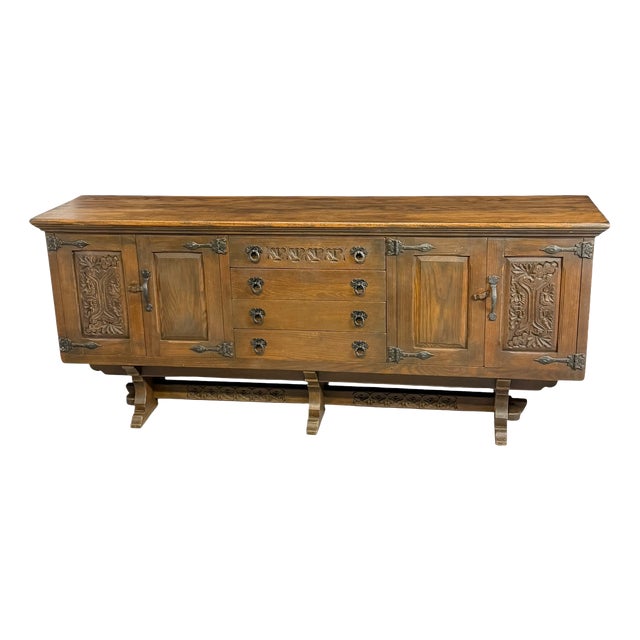 Vintage Rustic Brown Oak Credenza, 1950 For Sale