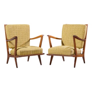 Gio Ponti for Cassina Model 516 Mid Century Walnut Lounge Chairs - Pair For Sale