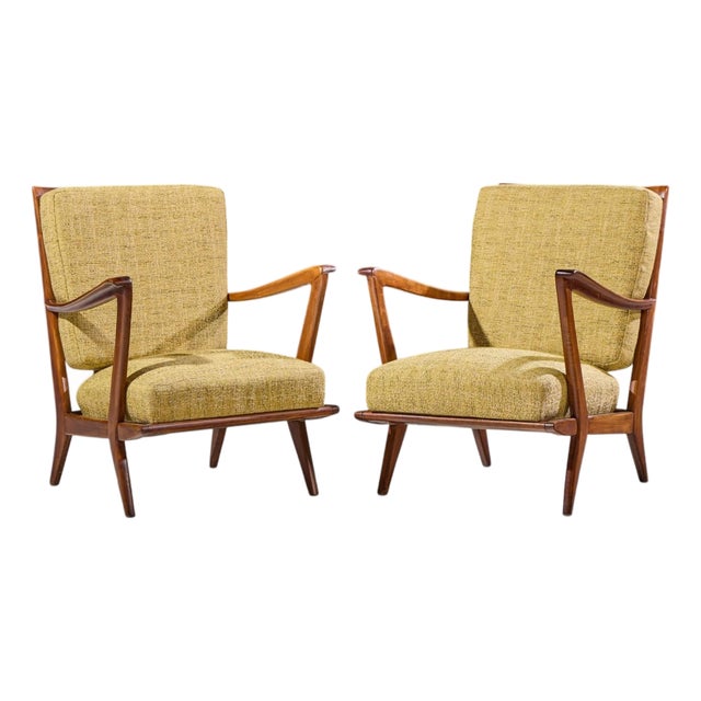 Gio Ponti for Cassina Model 516 Mid Century Walnut Lounge Chairs - Pair For Sale