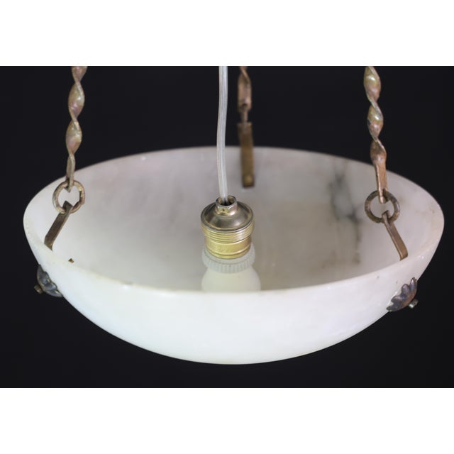 1950s French Art Deco White Alabaster Pendant Light With Dark Veining For Sale - Image 10 of 16