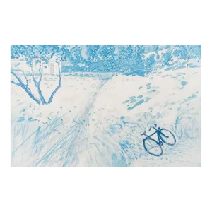 Small Contemporary Blue Tone Landscape With Bicycle Print