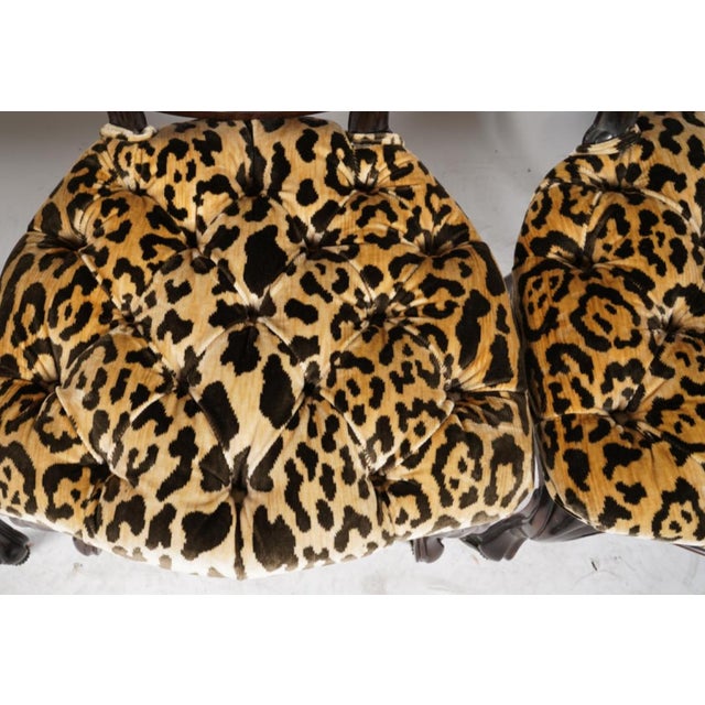 Pair of Antique Mahogany Rococo Chairs W Scalamandre Leapardo Silk