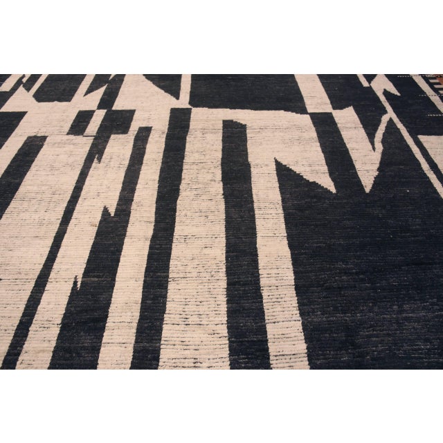 A Jaw Dropping Large Size Bold Charcoal and Cream Color Modern Geometric Hollywood Regency Style Area Rug, Country of...