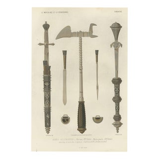 H. Moulin, German Arms, War Hammer and Left Hand Daggers, 1851, Chromolithograph For Sale