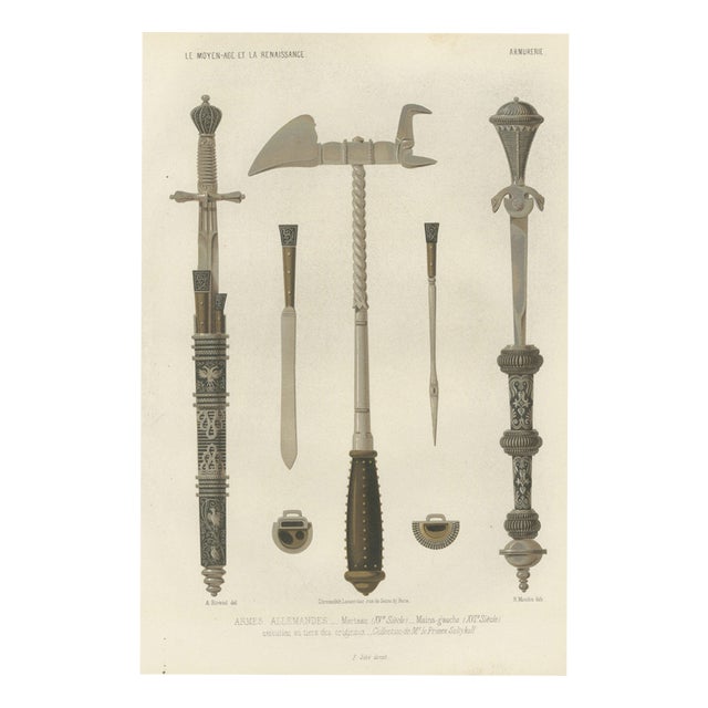 H. Moulin, German Arms, War Hammer and Left Hand Daggers, 1851, Chromolithograph For Sale