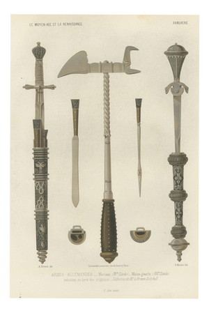H. Moulin, German Arms, War Hammer and Left Hand Daggers, 1851, Chromolithograph