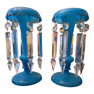 Antique Baccarat Style Blue Opaline Lustres - a Pair