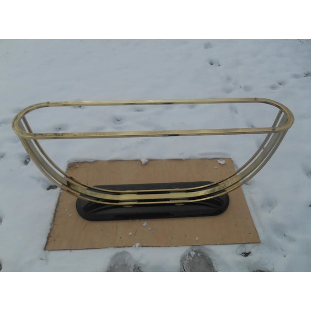 Hollywood Regency Vintage Designer Brass and Glass Console Table With Marble Base For Sale - Image 3 of 9