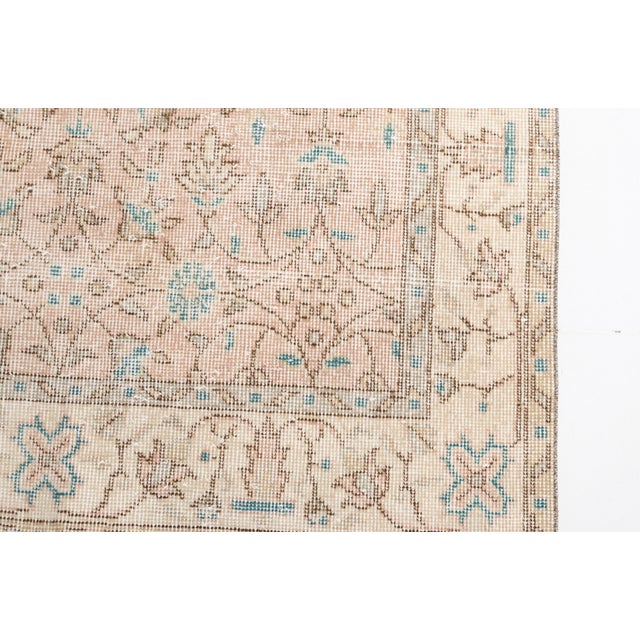 Sky Blue & Peach Area Rug, Vintage Floral Wool Carpet For Sale - Image 4 of 10