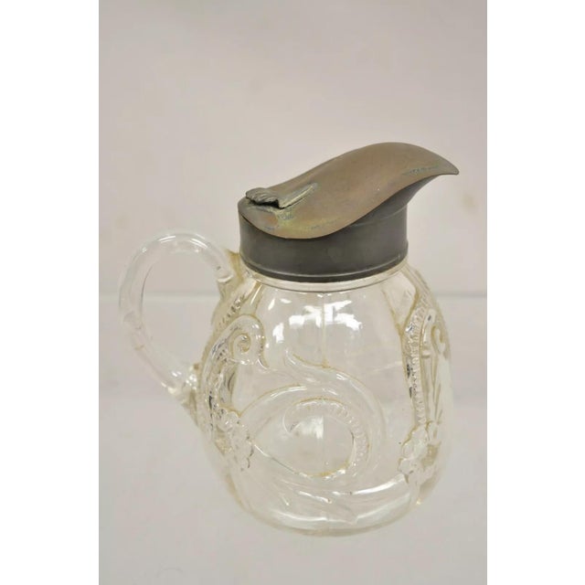 Antique American Art Nouveau Decorated Leaded Glass Creamer Syrup Pitcher For Sale - Image 11 of 11