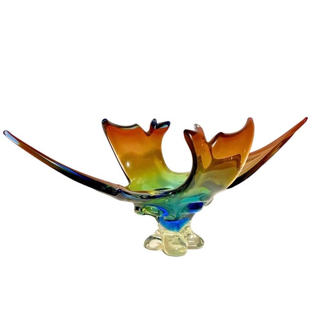 Glass 1960s Canadian Lorraine Art Glass 19" Tie Dye Sculptured Console Centerpiece For Sale - Image 7 of 8