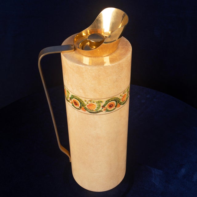Goatskin Parchment Mod. 1157D Thermos with Decorative Frieze from Aldo Tura, 1970s For Sale - Image 16 of 18