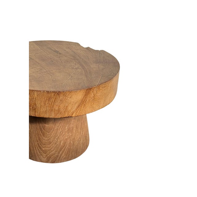 Reclaimed Solid Teak Wood Round Side Table, Modern Organic For Sale - Image 6 of 6