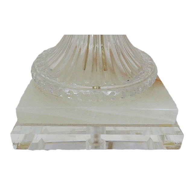 Glass Pair of Hollywood Regency Table Lamps Onyx, Lucite, & Crystal Glass For Sale - Image 7 of 9